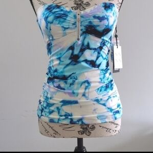 DKNY |  Women's White/Blue Quartz Strapless Tank Bikini Top
